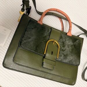 Fossil Olive and Coral Satchel